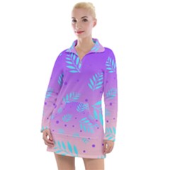 Abstract Floral Leaves Pattern Women s Long Sleeve Casual Dress by brightlightarts