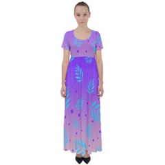 Abstract Floral Leaves Pattern High Waist Short Sleeve Maxi Dress by brightlightarts