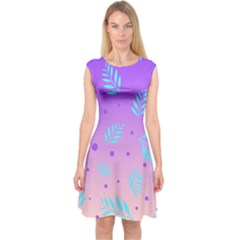 Abstract Floral Leaves Pattern Capsleeve Midi Dress by brightlightarts