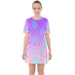 Abstract Floral Leaves Pattern Sixties Short Sleeve Mini Dress by brightlightarts