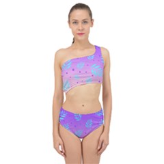 Abstract Floral Leaves Pattern Spliced Up Two Piece Swimsuit by brightlightarts