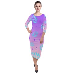 Abstract Floral Leaves Pattern Quarter Sleeve Midi Velour Bodycon Dress by brightlightarts