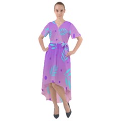 Abstract Floral Leaves Pattern Front Wrap High Low Dress by brightlightarts