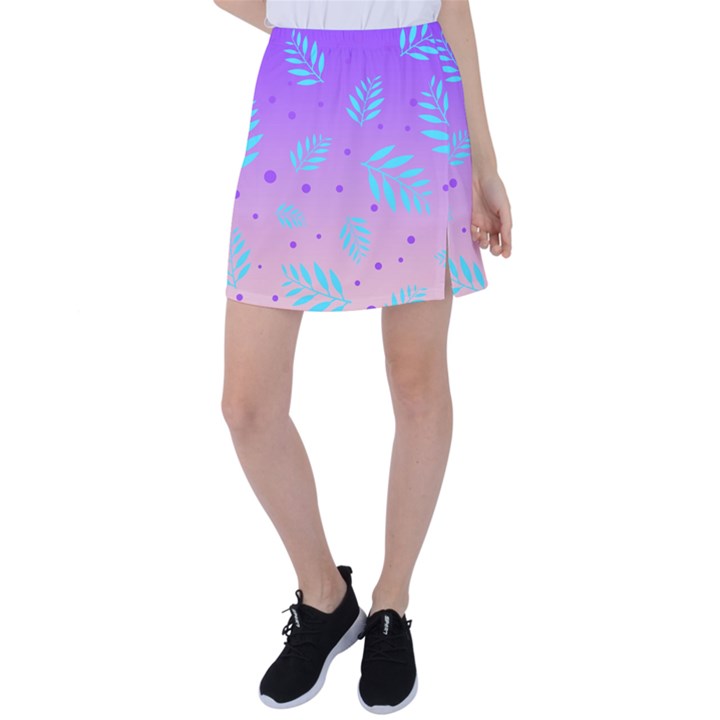 Abstract Floral Leaves Pattern Tennis Skirt