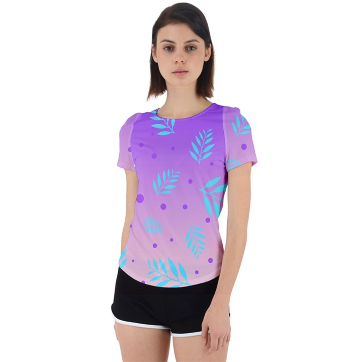 Abstract Floral Leaves Pattern Back Cut Out Sport Tee