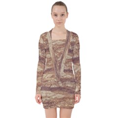 Grunge Surface Print V-neck Bodycon Long Sleeve Dress by dflcprintsclothing