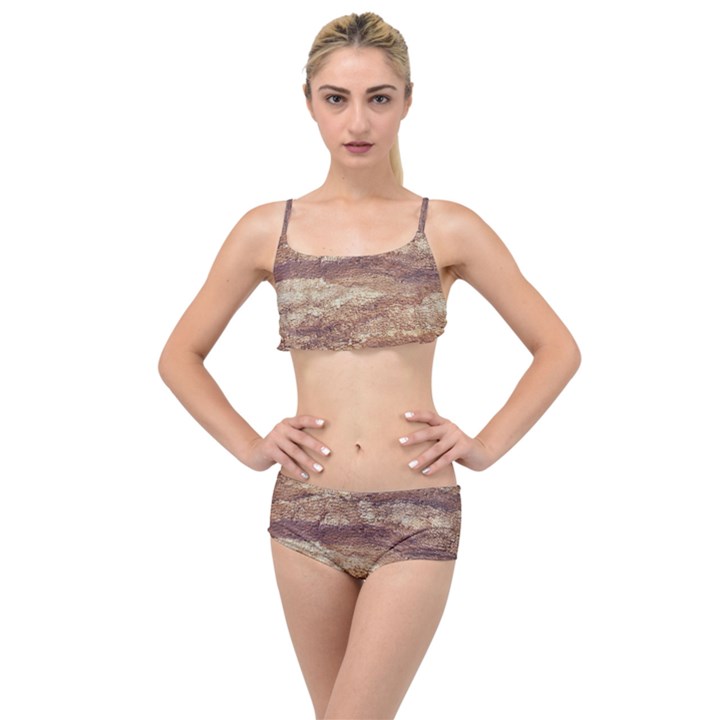 Grunge Surface Print Layered Top Bikini Set