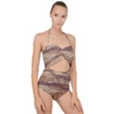 Grunge Surface Print Scallop Top Cut Out Swimsuit View1