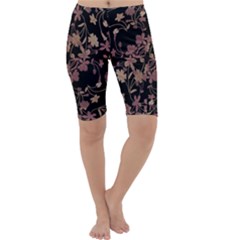 Dark Floral Ornate Print Cropped Leggings 