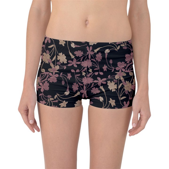 Dark Floral Ornate Print Reversible Boyleg Bikini Bottoms