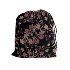 Dark Floral Ornate Print Drawstring Pouch (xl) by dflcprintsclothing