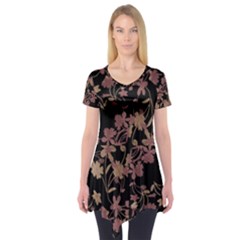 Dark Floral Ornate Print Short Sleeve Tunic 