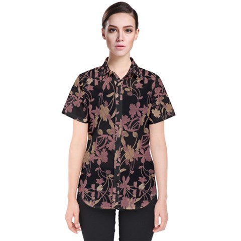 Dark Floral Ornate Print Women s Short Sleeve Shirt by dflcprintsclothing