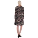 Dark Floral Ornate Print Long Sleeve Velvet Front Wrap Dress View2