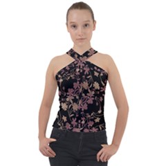 Dark Floral Ornate Print Cross Neck Velour Top by dflcprintsclothing