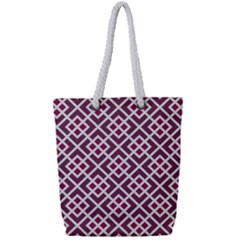 Two Tone Lattice Pattern Purple Full Print Rope Handle Tote (small) by kellehco