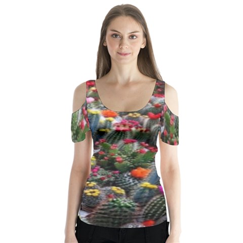 Cactus Butterfly Sleeve Cutout Tee  by Sparkle