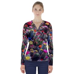 Cactus V-neck Long Sleeve Top by Sparkle