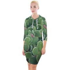 Green Cactus Quarter Sleeve Hood Bodycon Dress by Sparkle