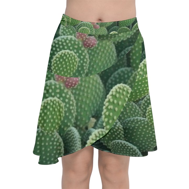 Green Cactus Chiffon Wrap Front Skirt