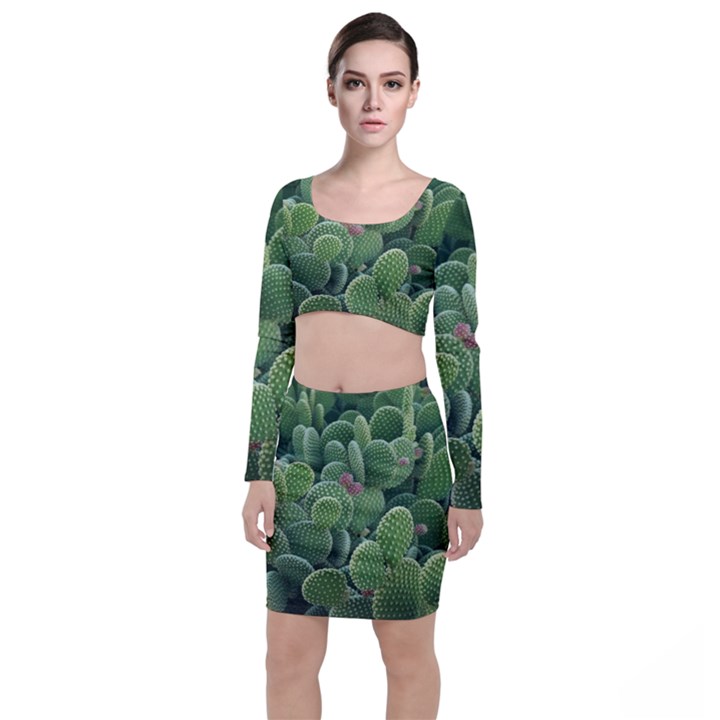 Green Cactus Top and Skirt Sets