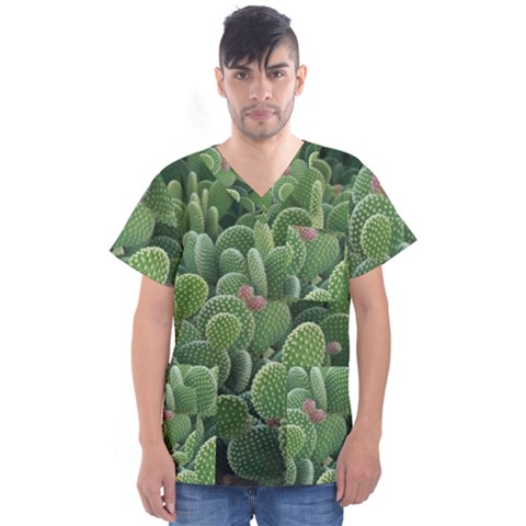 Green Cactus Men s V-neck Scrub Top by Sparkle