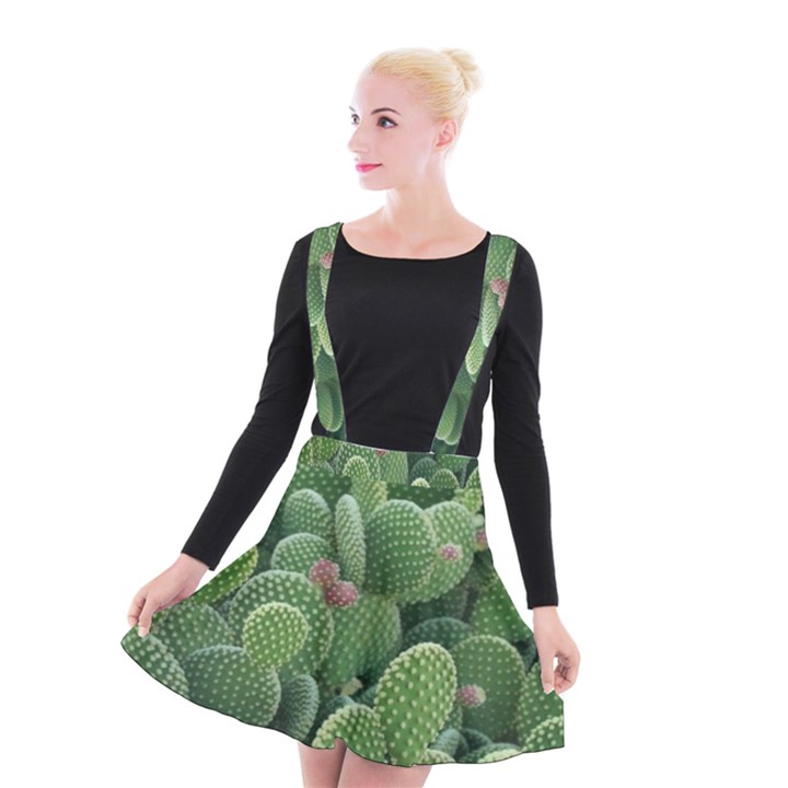 Green Cactus Suspender Skater Skirt