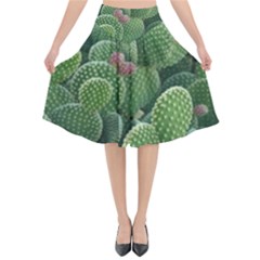 Green Cactus Flared Midi Skirt by Sparkle