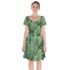 Green Cactus Short Sleeve Bardot Dress by Sparkle