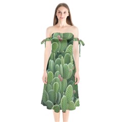 Green Cactus Shoulder Tie Bardot Midi Dress by Sparkle