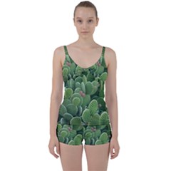 Green Cactus Tie Front Two Piece Tankini by Sparkle