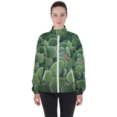 Green Cactus Women s High Neck Windbreaker by Sparkle