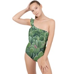 Green Cactus Frilly One Shoulder Swimsuit by Sparkle