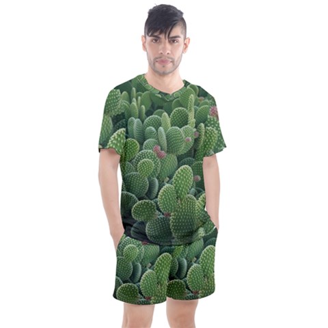 Green Cactus Men s Mesh Tee And Shorts Set by Sparkle