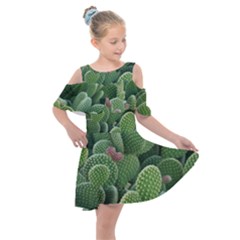 Green Cactus Kids  Shoulder Cutout Chiffon Dress by Sparkle