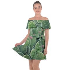 Green Cactus Off Shoulder Velour Dress by Sparkle