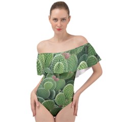 Green Cactus Off Shoulder Velour Bodysuit  by Sparkle