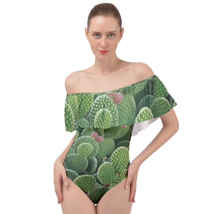 Green Cactus Off Shoulder Velour Bodysuit 