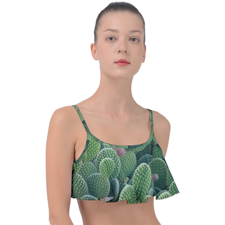 Green Cactus Frill Bikini Top