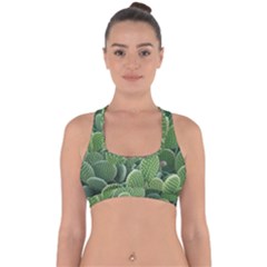 Green Cactus Cross Back Hipster Bikini Top  by Sparkle