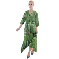 Green Cactus Quarter Sleeve Wrap Front Maxi Dress by Sparkle