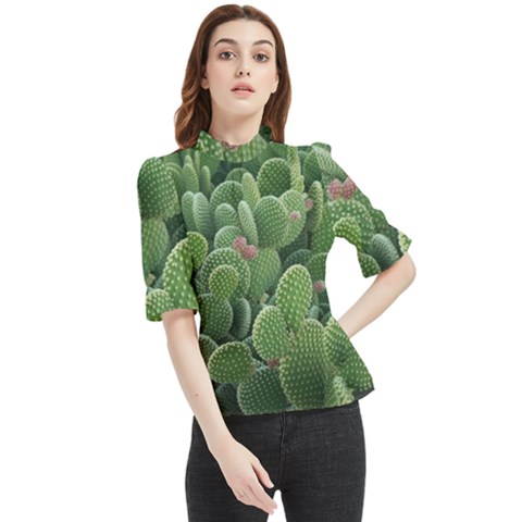 Green Cactus Frill Neck Blouse by Sparkle