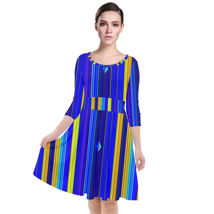 Blueyellow  Quarter Sleeve Waist Band Dress