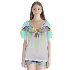 Rainbow Bird V-neck Flutter Sleeve Top by Sparkle