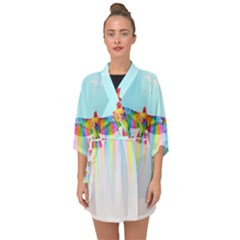 Rainbow Bird Half Sleeve Chiffon Kimono by Sparkle