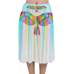 Rainbow Bird Velvet Flared Midi Skirt by Sparkle