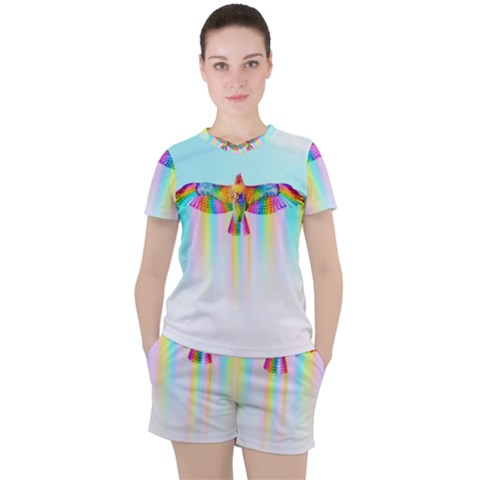 Rainbow Bird Women s Tee And Shorts Set by Sparkle