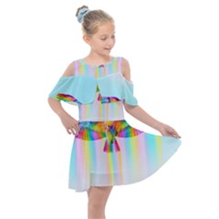 Rainbow Bird Kids  Shoulder Cutout Chiffon Dress by Sparkle