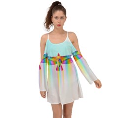 Rainbow Bird Kimono Sleeves Boho Dress by Sparkle