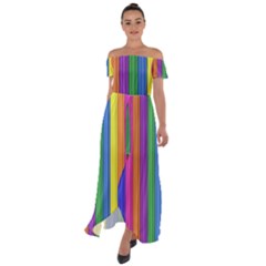 Colorful Spongestrips Off Shoulder Open Front Chiffon Dress by Sparkle